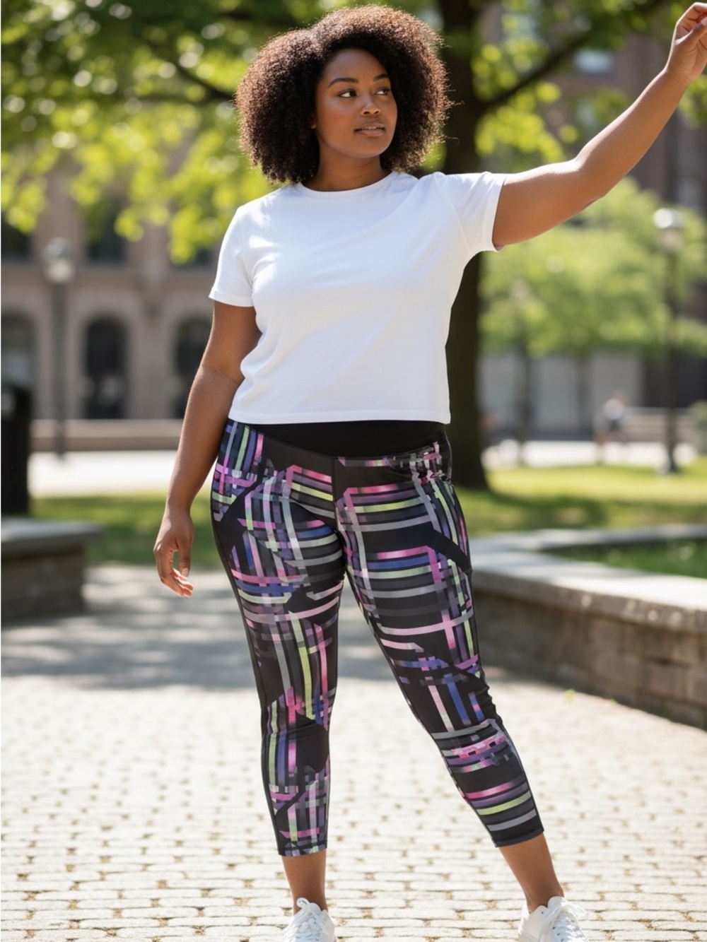 full Length workout 3x leggings with bright pattern on front